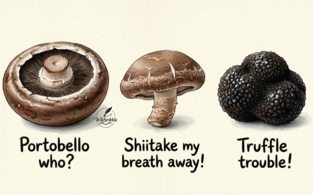 Mushroom Food Puns Portobello, Shiitake and Truffle