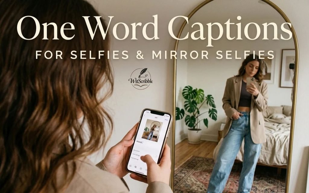 One Word Captions for Selfies and Mirror Selfies